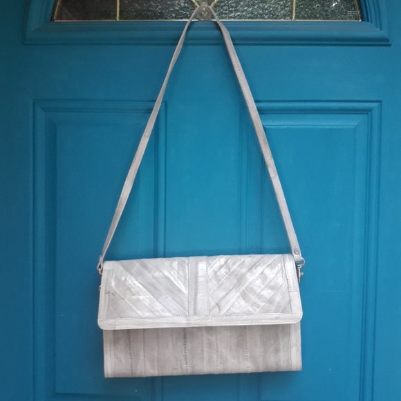 Softest Leather Vintage Handbag Purse Clutch with Strap Genuine Eelskin Bag - Picture 15 of 16